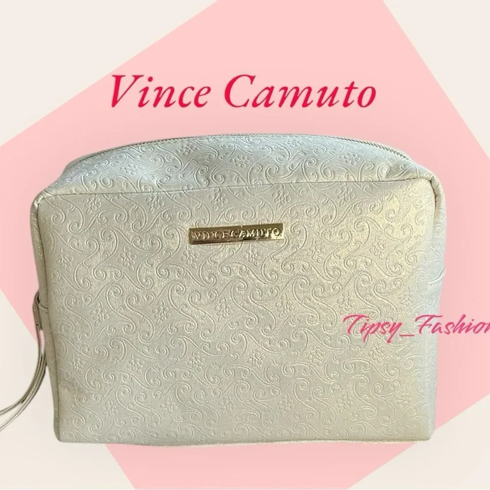 Vince Camuto Camara Large Cosmetic Bag Gold Makeup Travel Toiletry Case